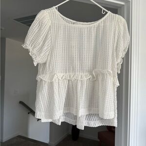 Anthropologie Cream Textured Ruffle Blouse SOLD
